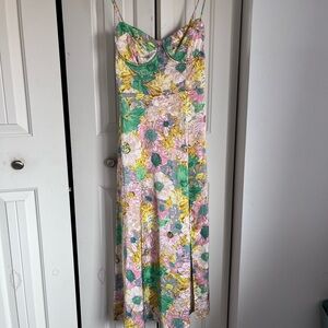 Astr Floral Spaghetti-Strap Maxi Dress in Green, Pink & Yellow